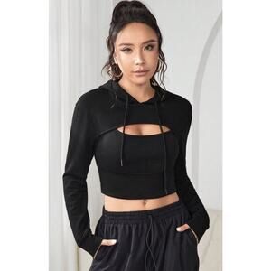 Cut Out Front Crop Drawstring Hoodie Zoe Hoodie medium